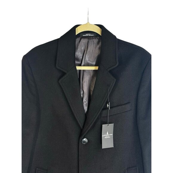 London Fog Signature Black Overcoat 38R Wool Blend Classic Fit Top Coat New - Picture 2 of 7